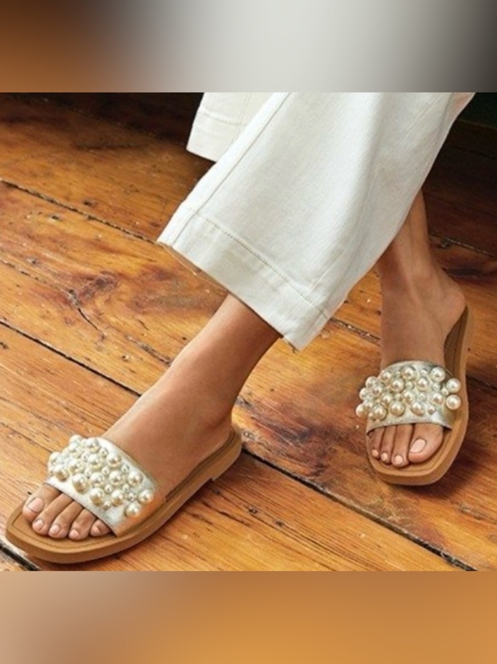Stuart Weitzman Ivory Pearl-Embellished Slide Sandals